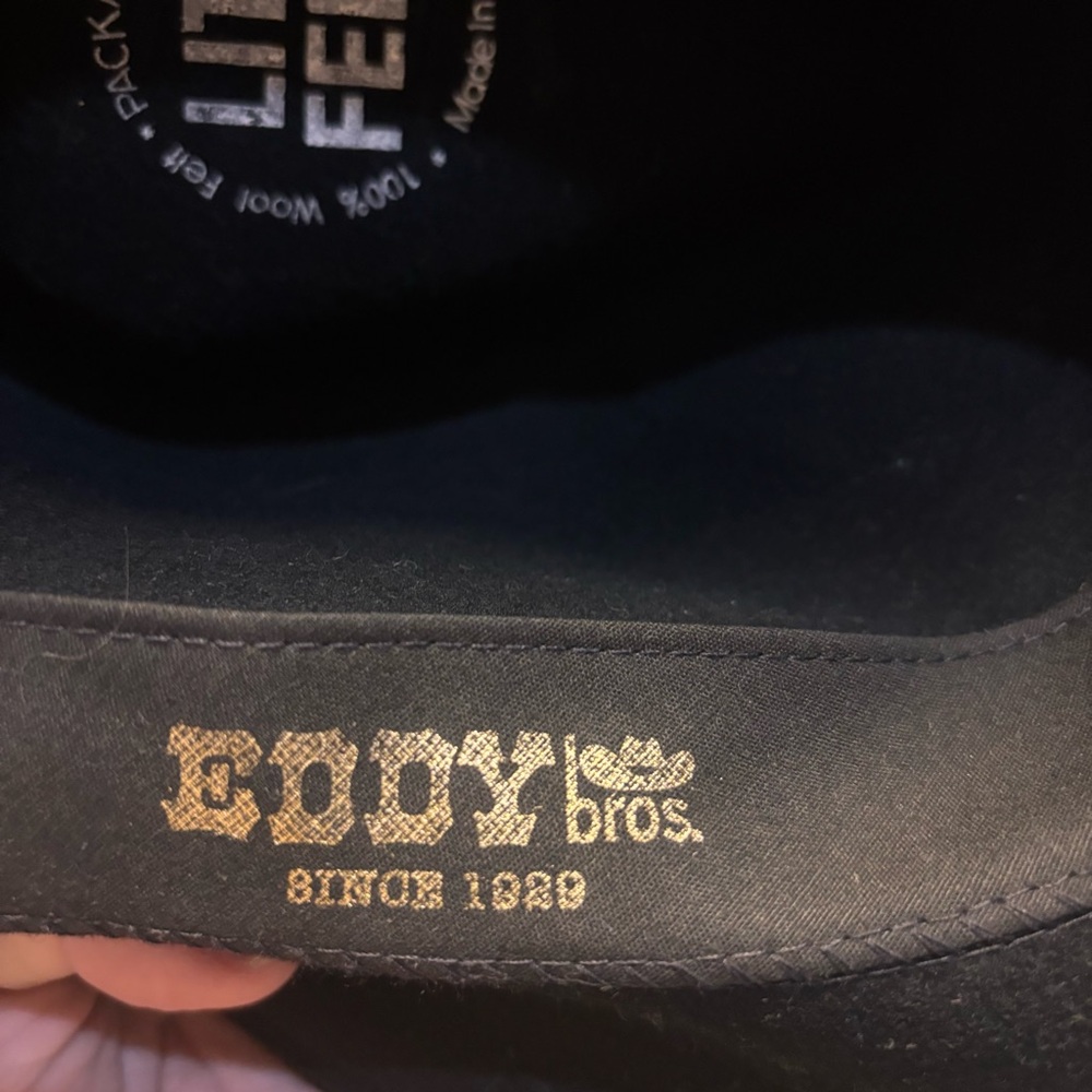 Eddy Bros Black 100% Wool Felt Cowboy Western Hat Made in USA Womens Large - Picture 4 of 5
